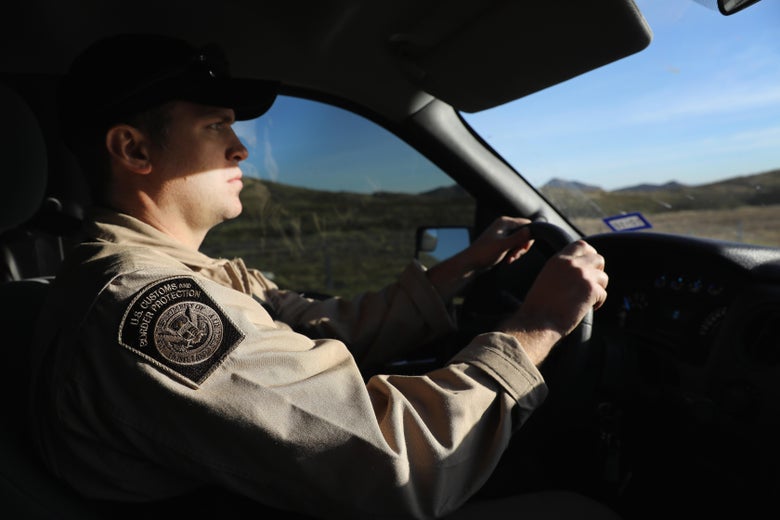 A Customs and Border Protection (CBP) agent drives along Interstate 10 on November 22, 2017 in Van Horn, Texas.